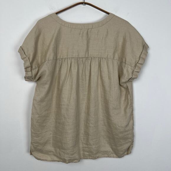 Ann Taylor Women’s S Tan 100% Linen Framed Popover Short Sleeve Blouse Beige - Picture 3 of 8